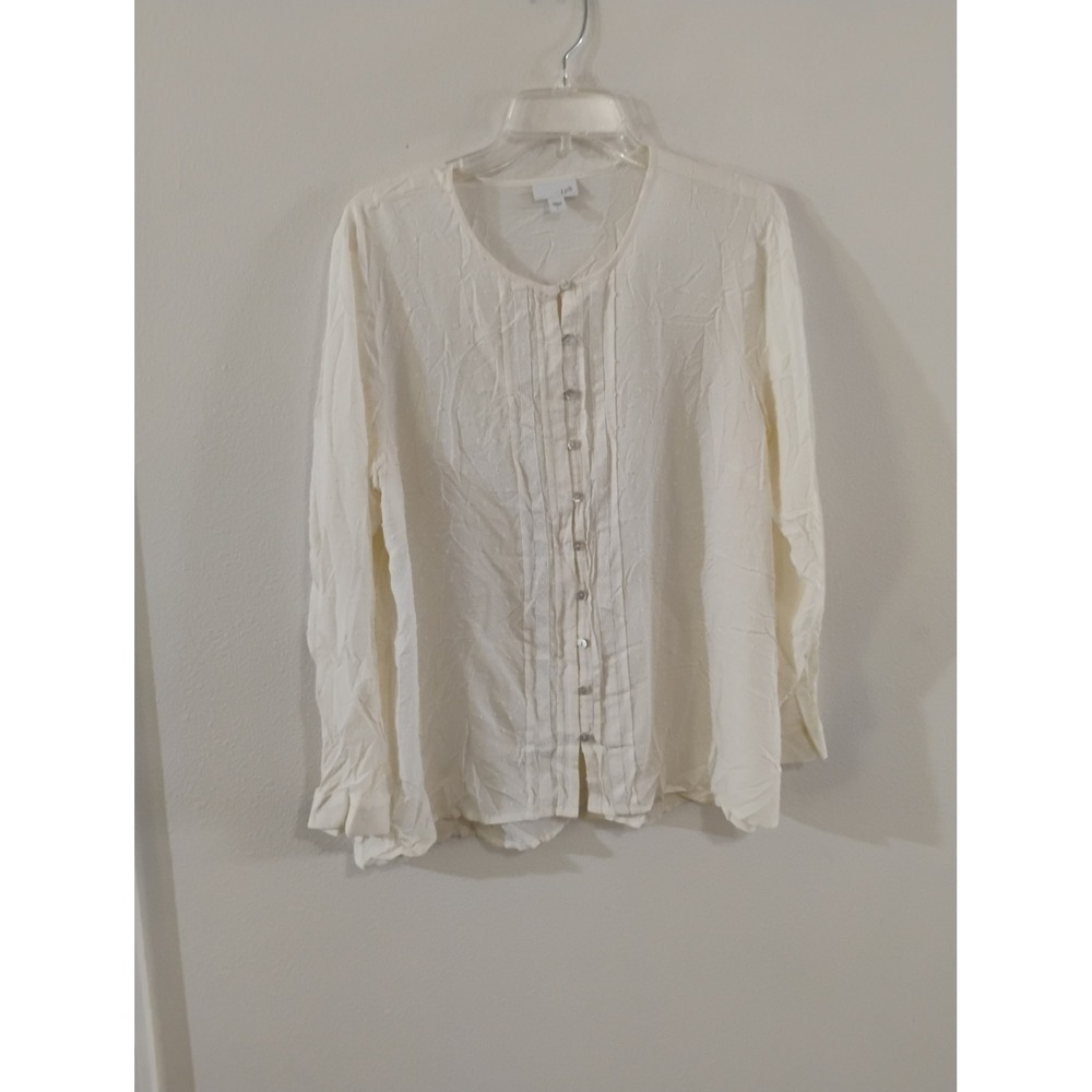 J. Jill Cream Pintuck Pleated Button Down Blouse Long Sleeve Large Off White